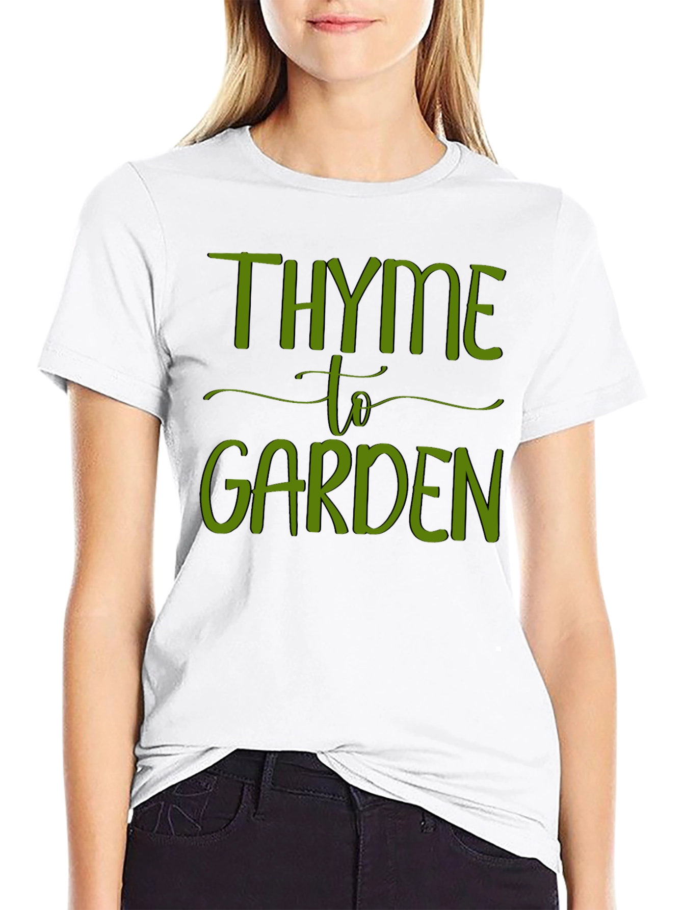 Thyme to Garden Green Graphic Black T-Shirt