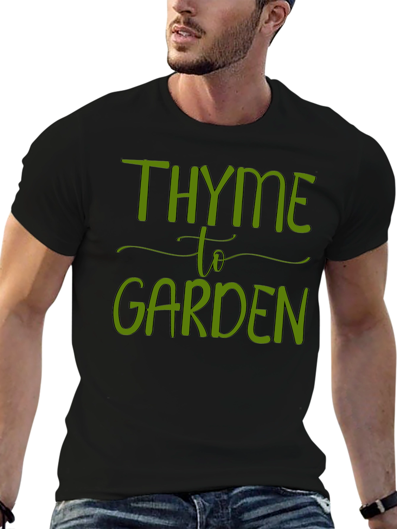 Thyme to Garden Green Graphic Black T-Shirt