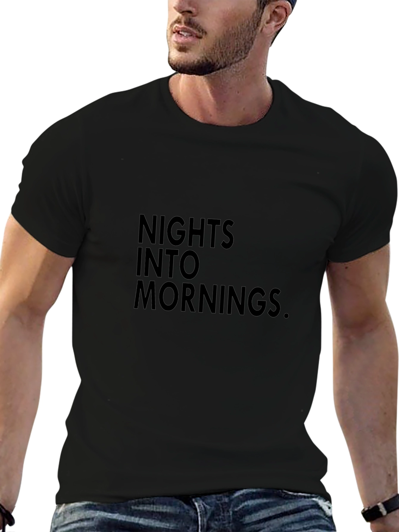 Nights Into Mornings Black Graphic T-Shirt