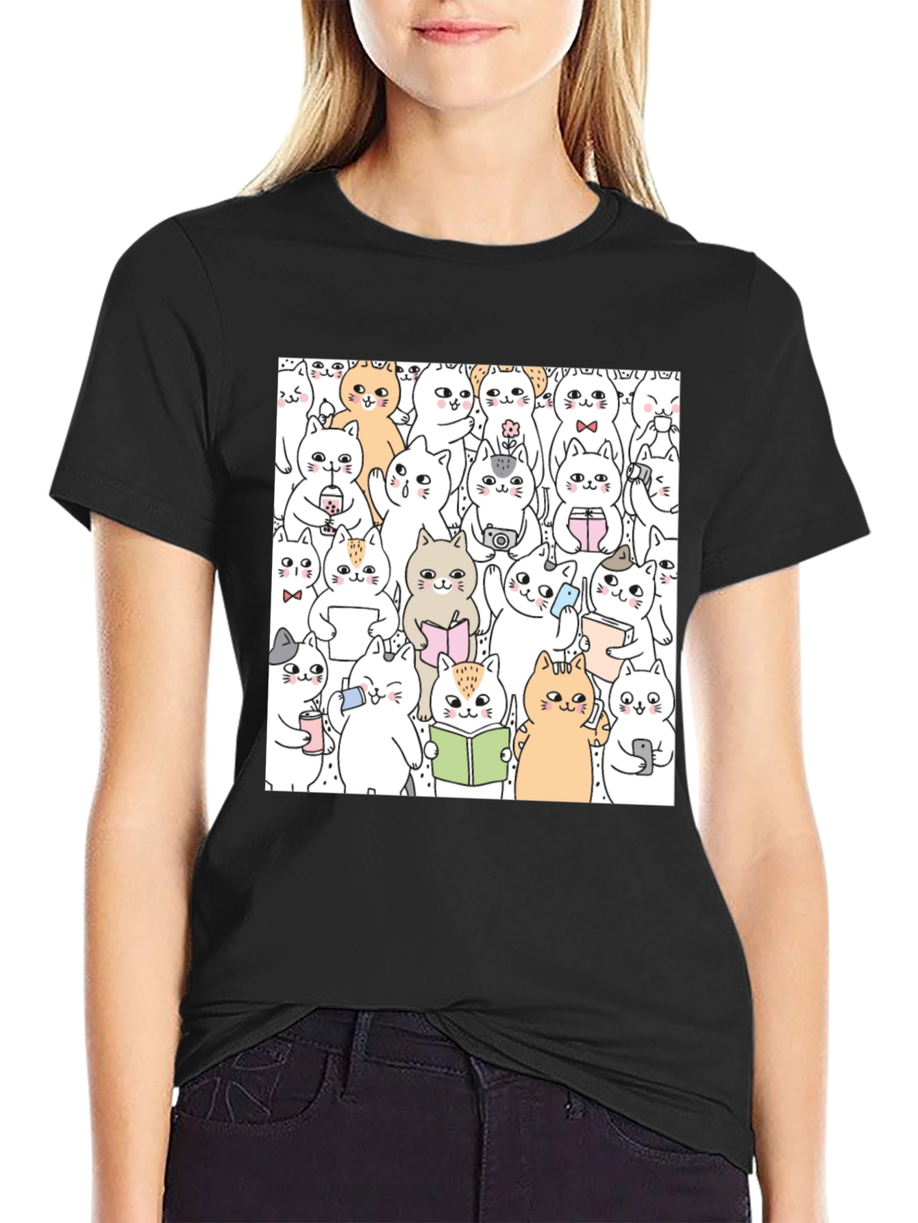 Kawaii Cats Graphic Tee - Cute Cartoon Kitten Shirt