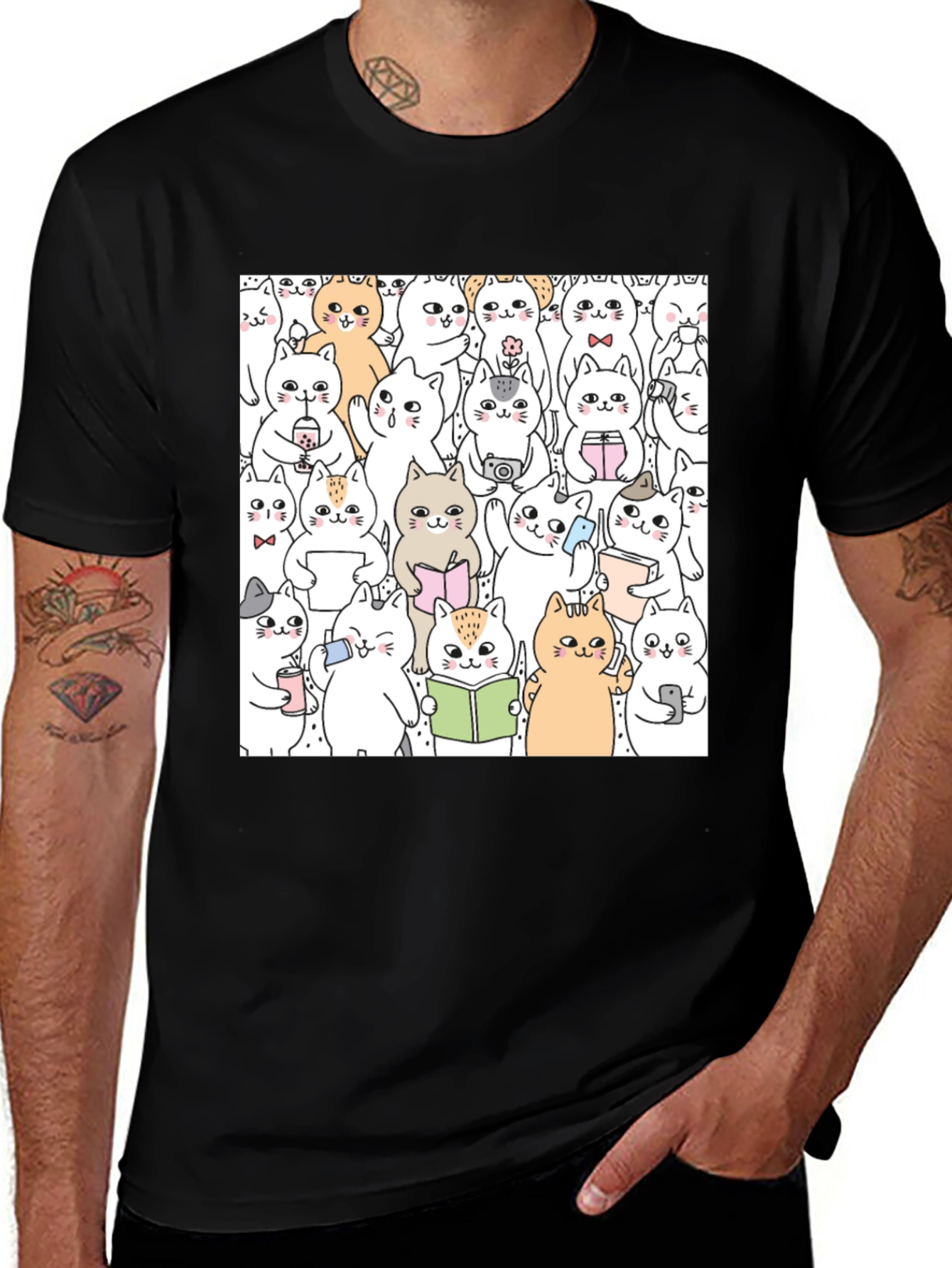Kawaii Cats Graphic Tee - Cute Cartoon Kitten Shirt