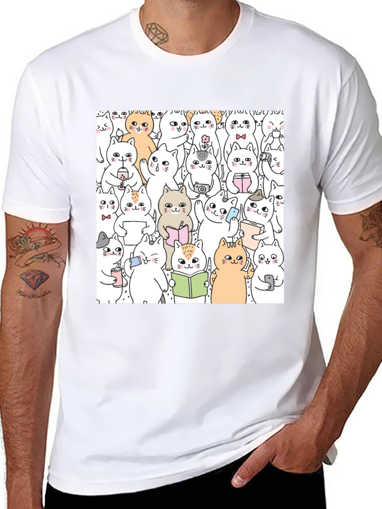Kawaii Cats Graphic Tee - Cute Cartoon Kitten Shirt