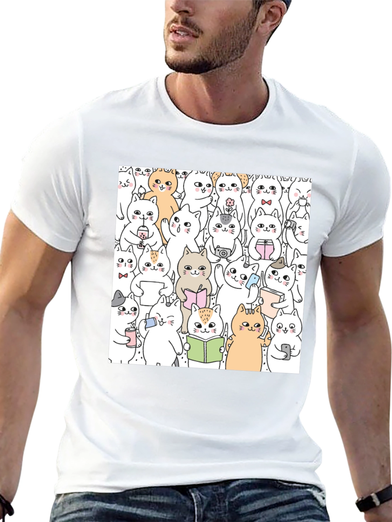 Kawaii Cats Graphic Tee - Cute Cartoon Kitten Shirt