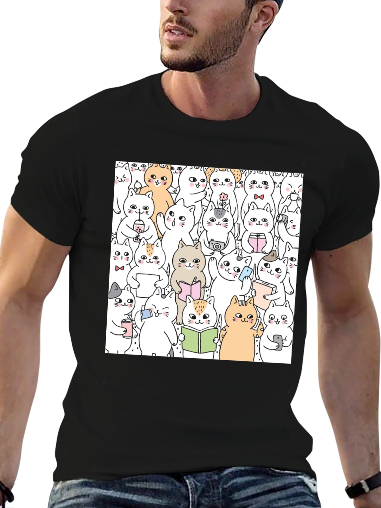 Kawaii Cats Graphic Tee - Cute Cartoon Kitten Shirt