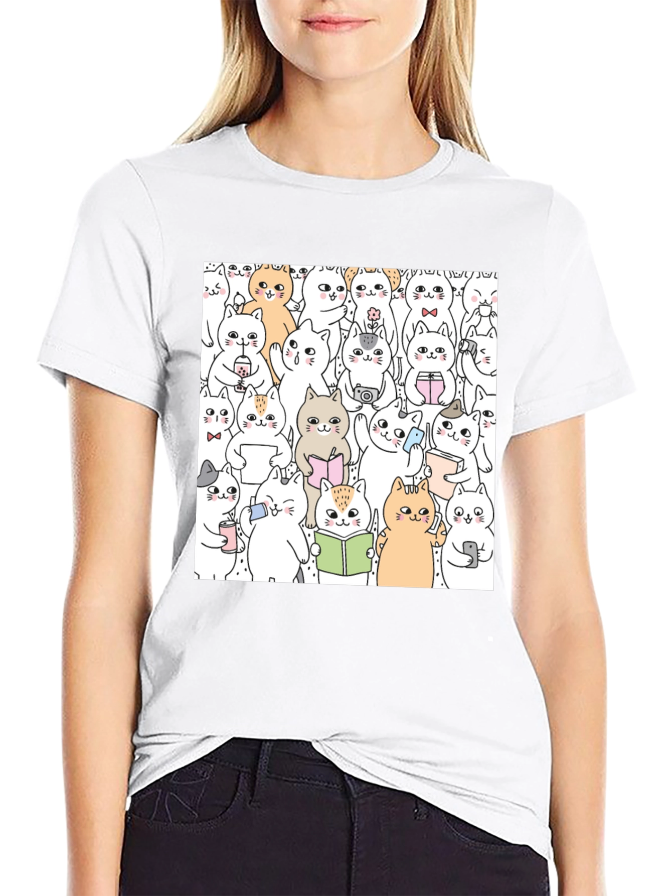 Kawaii Cats Graphic Tee - Cute Cartoon Kitten Shirt