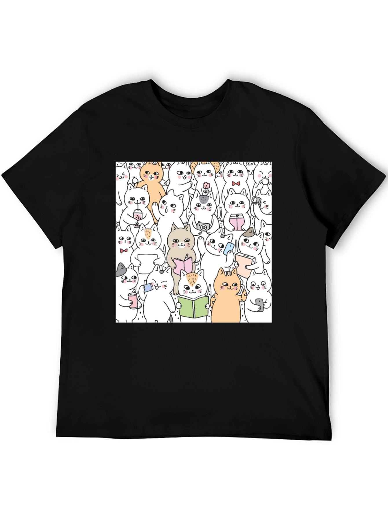 Kawaii Cats Graphic Tee - Cute Cartoon Kitten Shirt