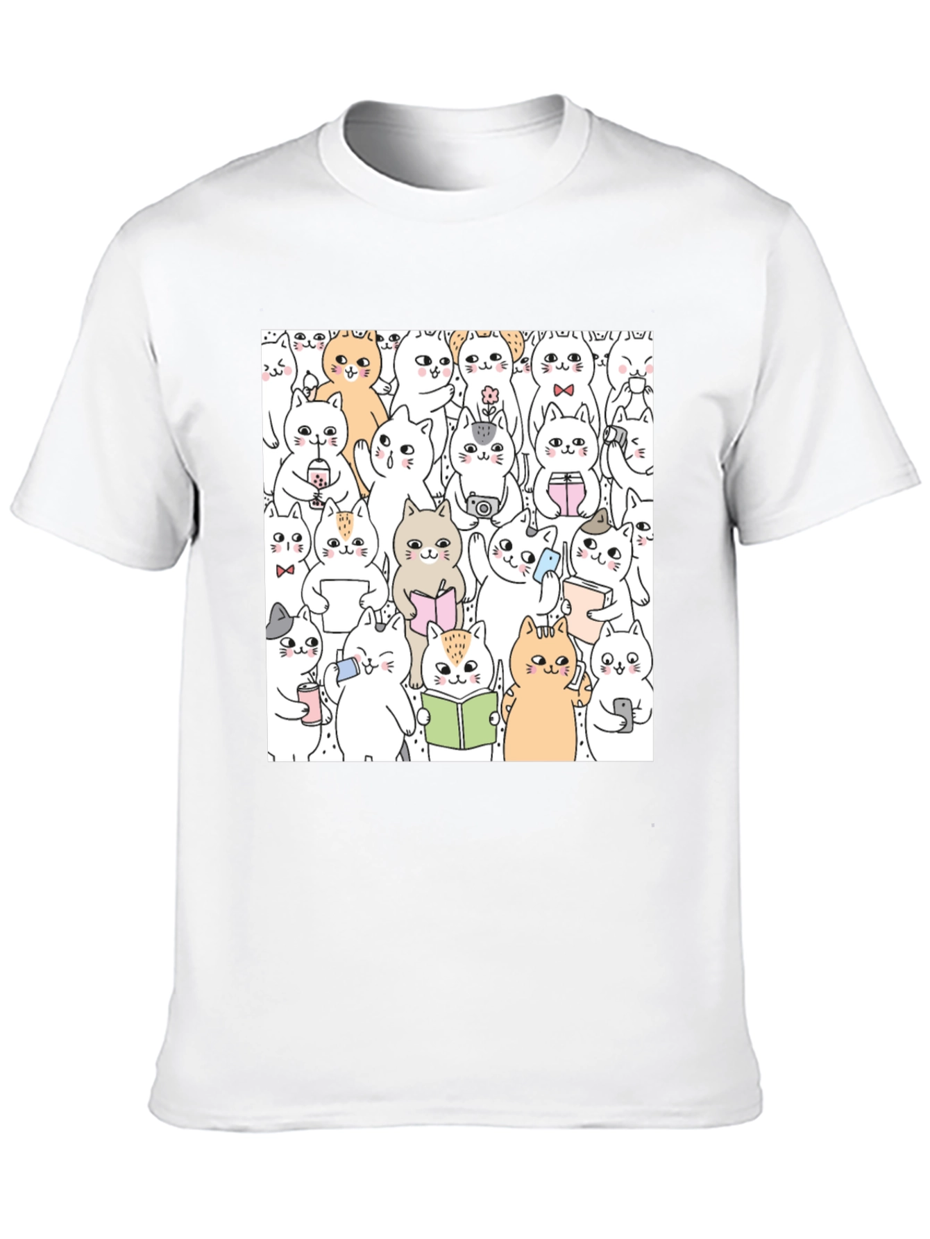 Kawaii Cats Graphic Tee - Cute Cartoon Kitten Shirt