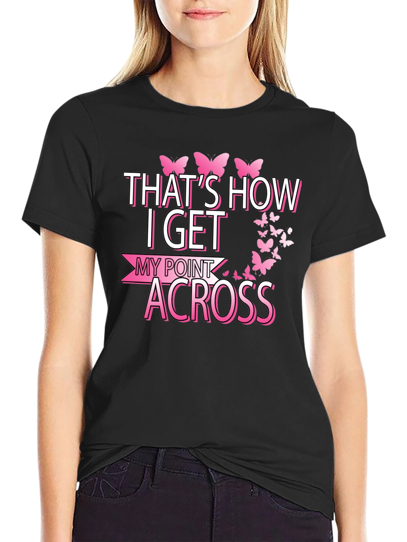 Butterfly Point Across Graphic Tee - Breast Cancer Awareness