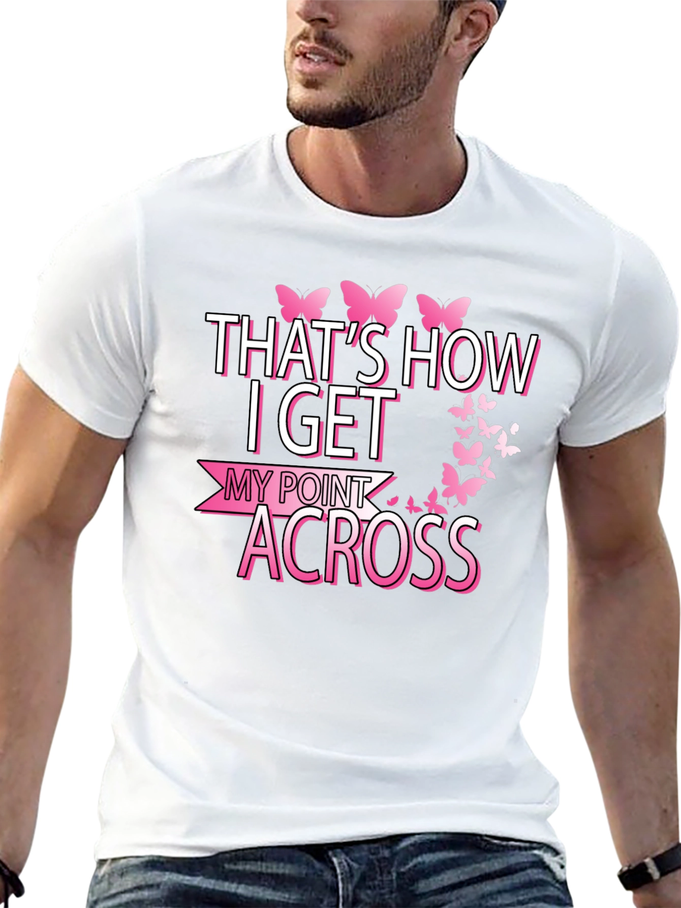 Butterfly Point Across Graphic Tee - Breast Cancer Awareness