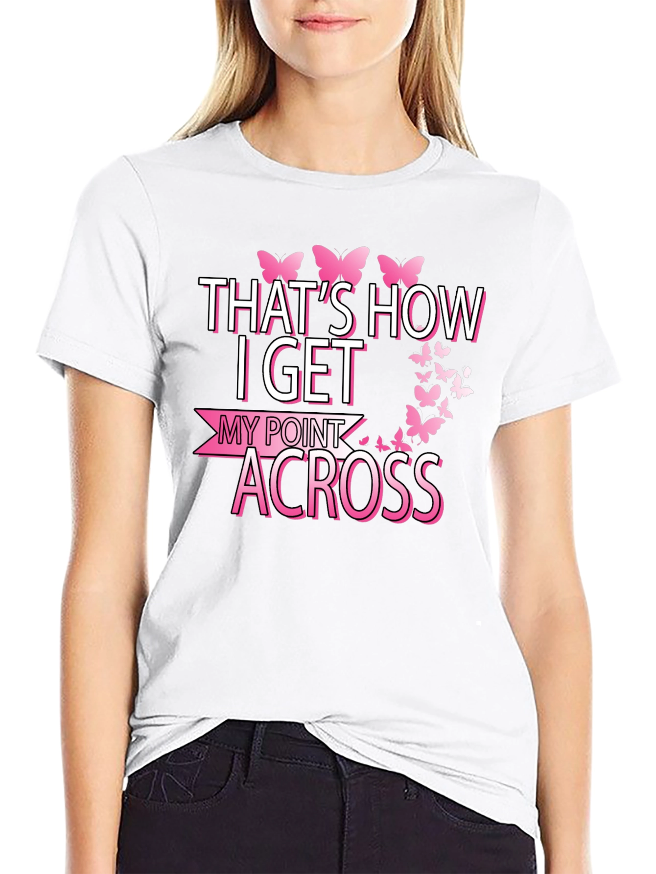 Butterfly Point Across Graphic Tee - Breast Cancer Awareness