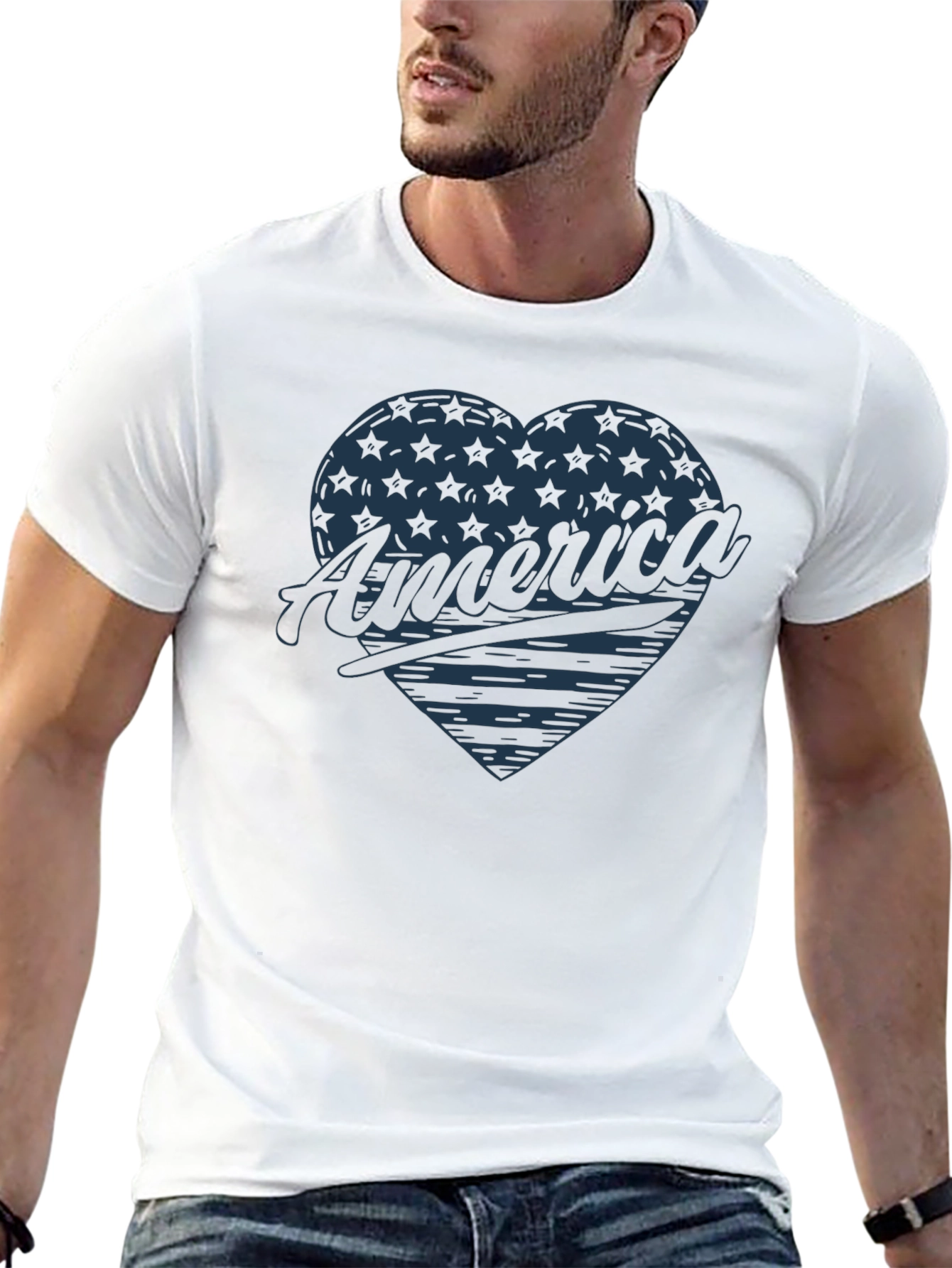 America Heart Graphic T-Shirt Patriotic USA Tee