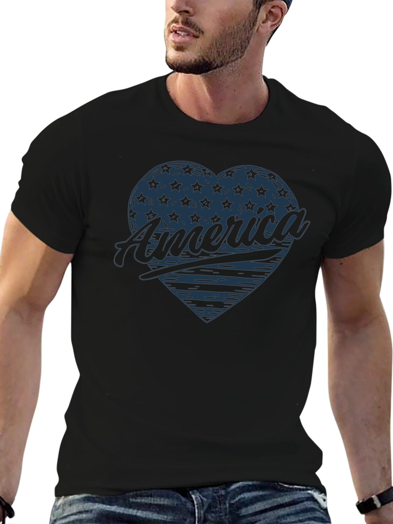America Heart Graphic T-Shirt Patriotic USA Tee
