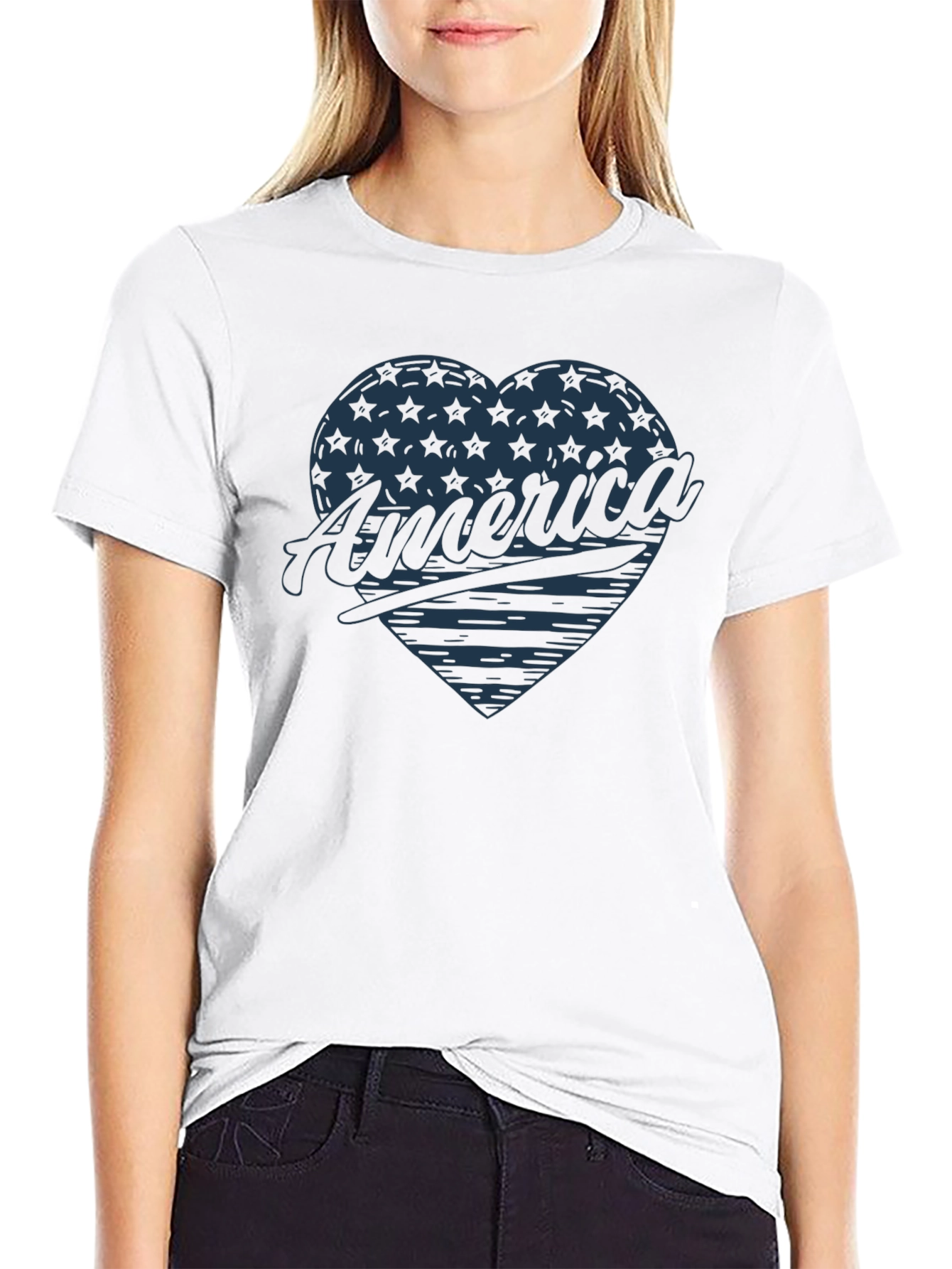 America Heart Graphic T-Shirt Patriotic USA Tee