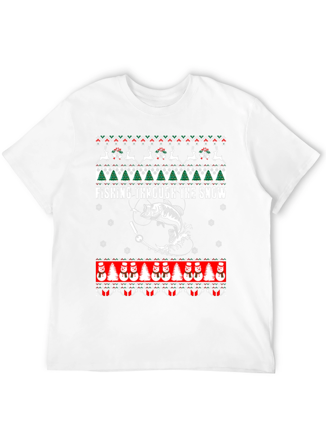 Fishing Through The Snow Ugly Christmas T-Shirt