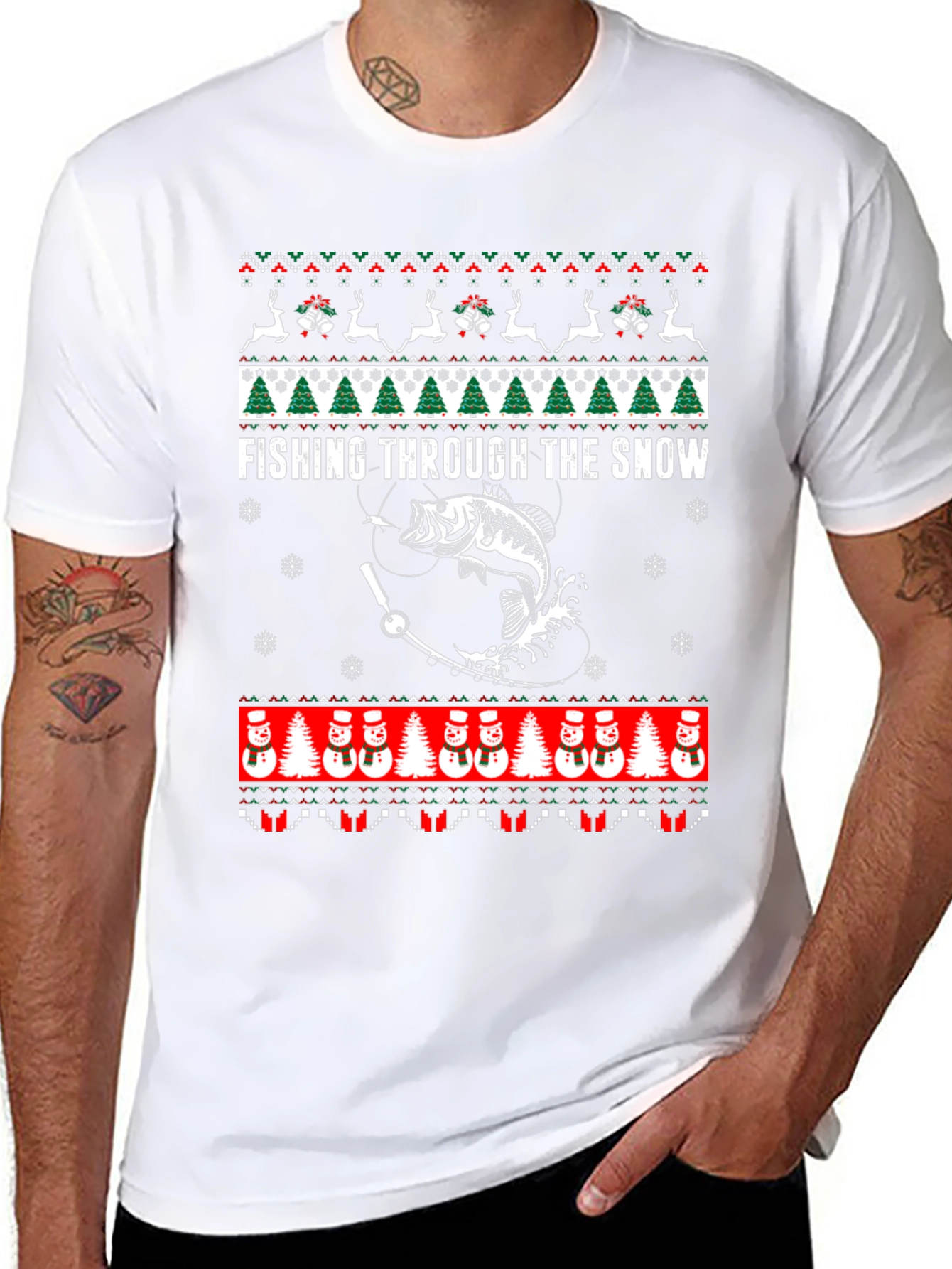 Fishing Through The Snow Ugly Christmas T-Shirt