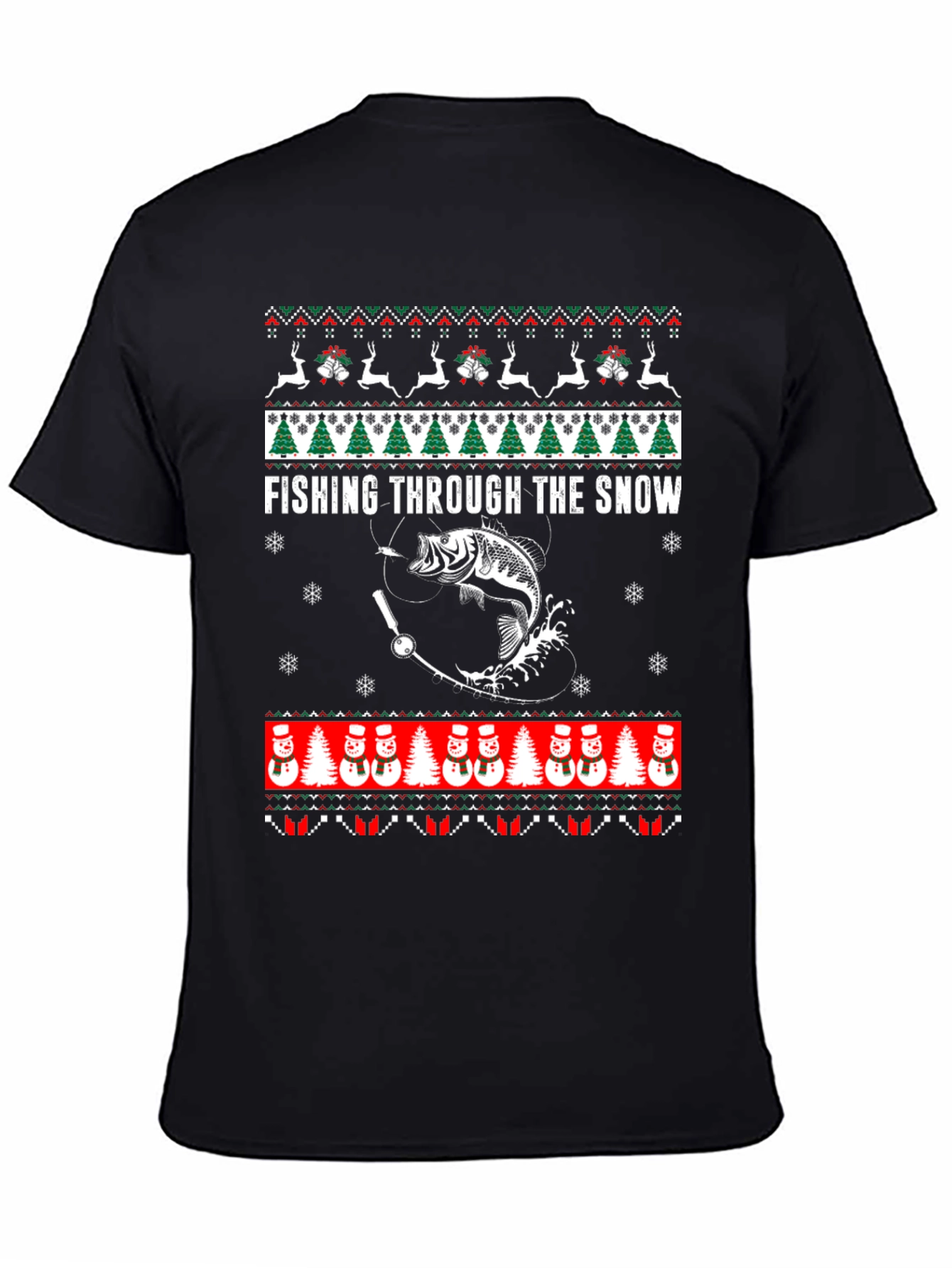 Fishing Through The Snow Ugly Christmas T-Shirt