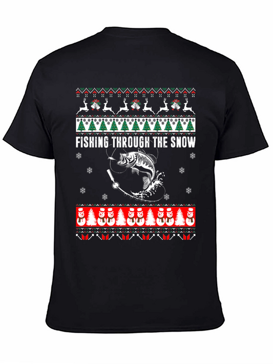 Fishing Through The Snow Ugly Christmas T-Shirt