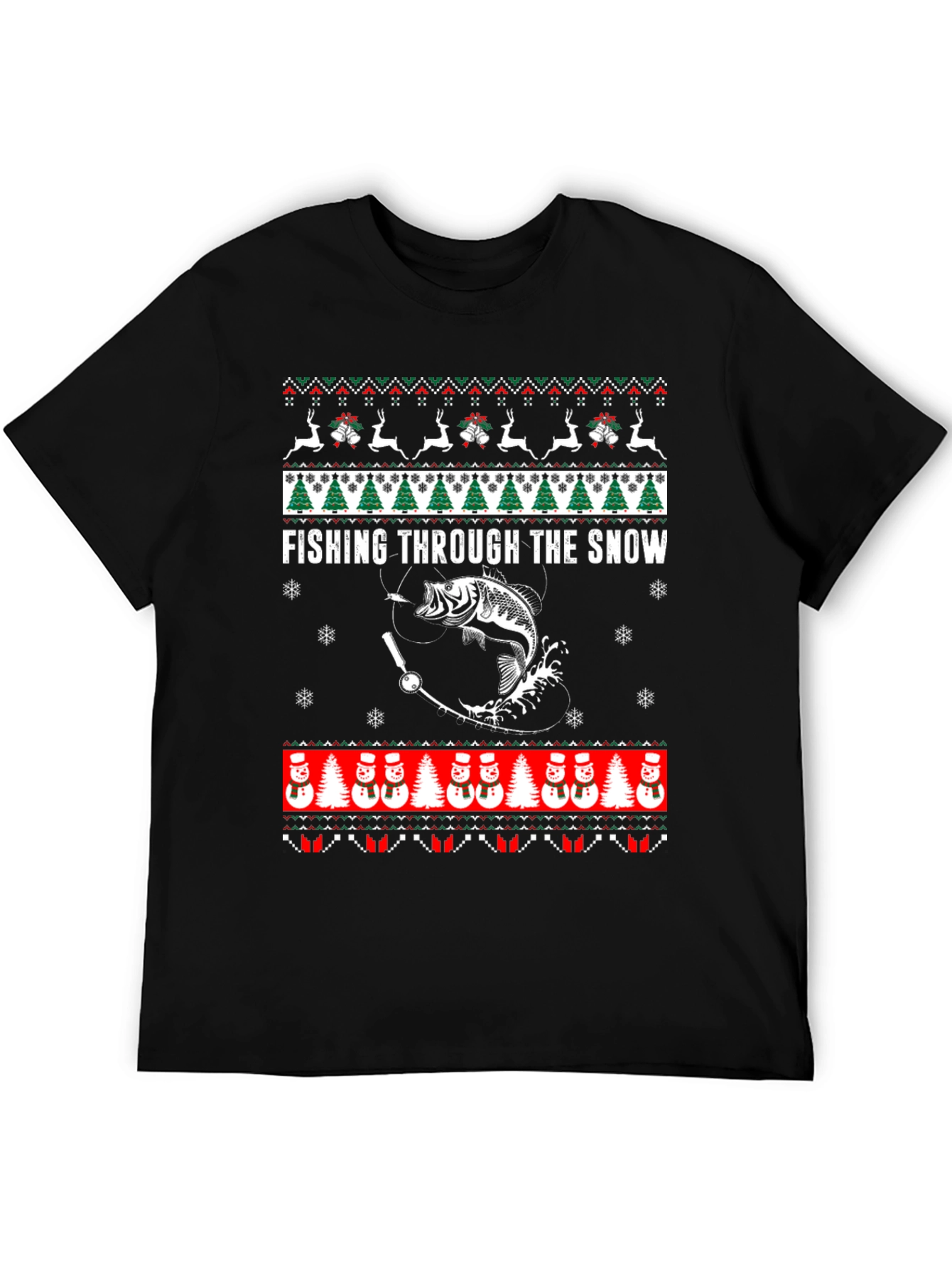 Fishing Through The Snow Ugly Christmas T-Shirt