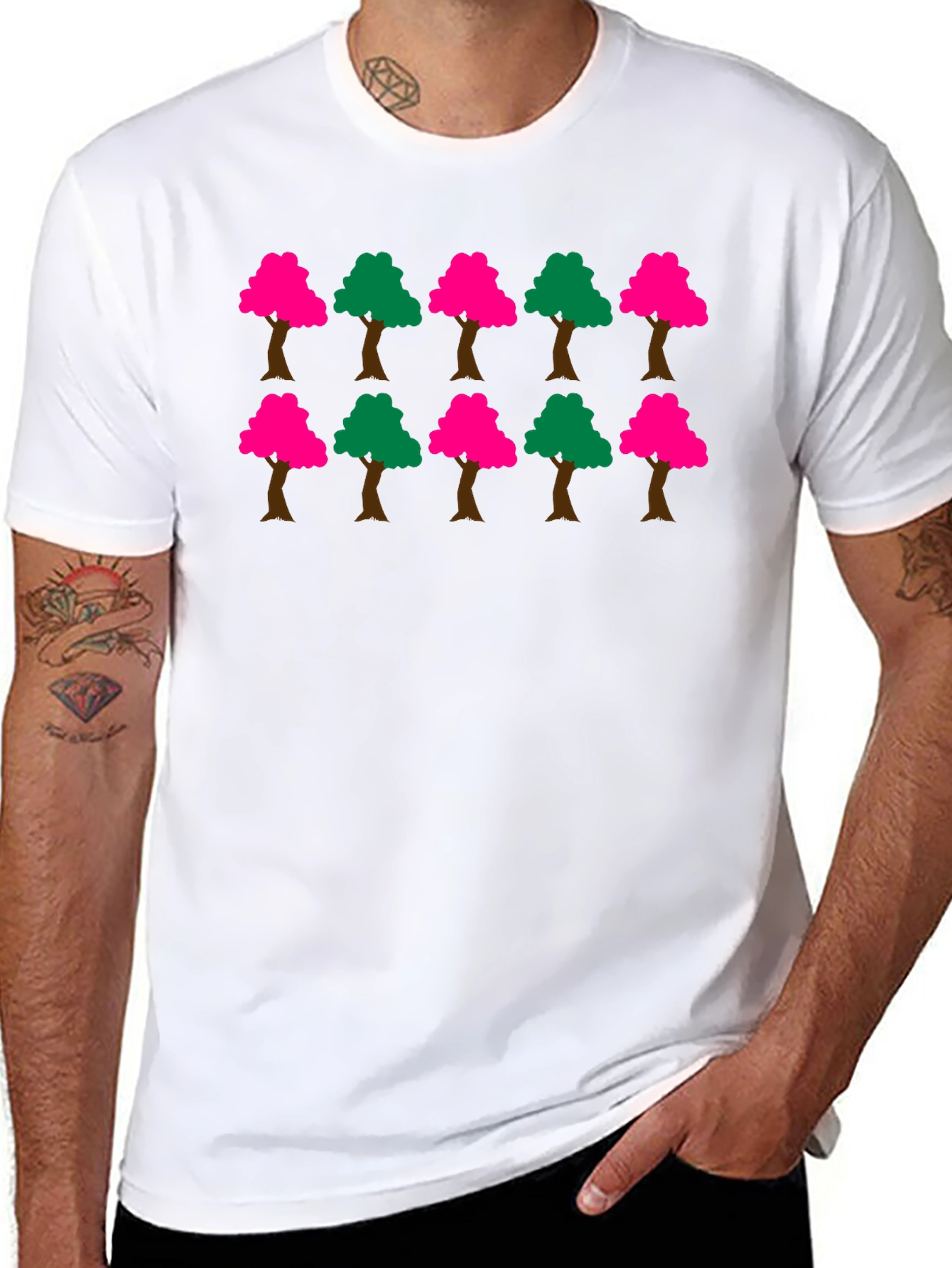 Funky Tree Pattern Black T-Shirt