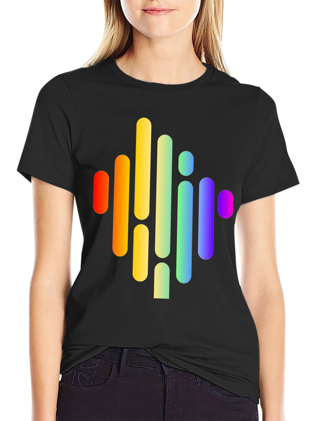 Rainbow Wave Graphic Black Tee