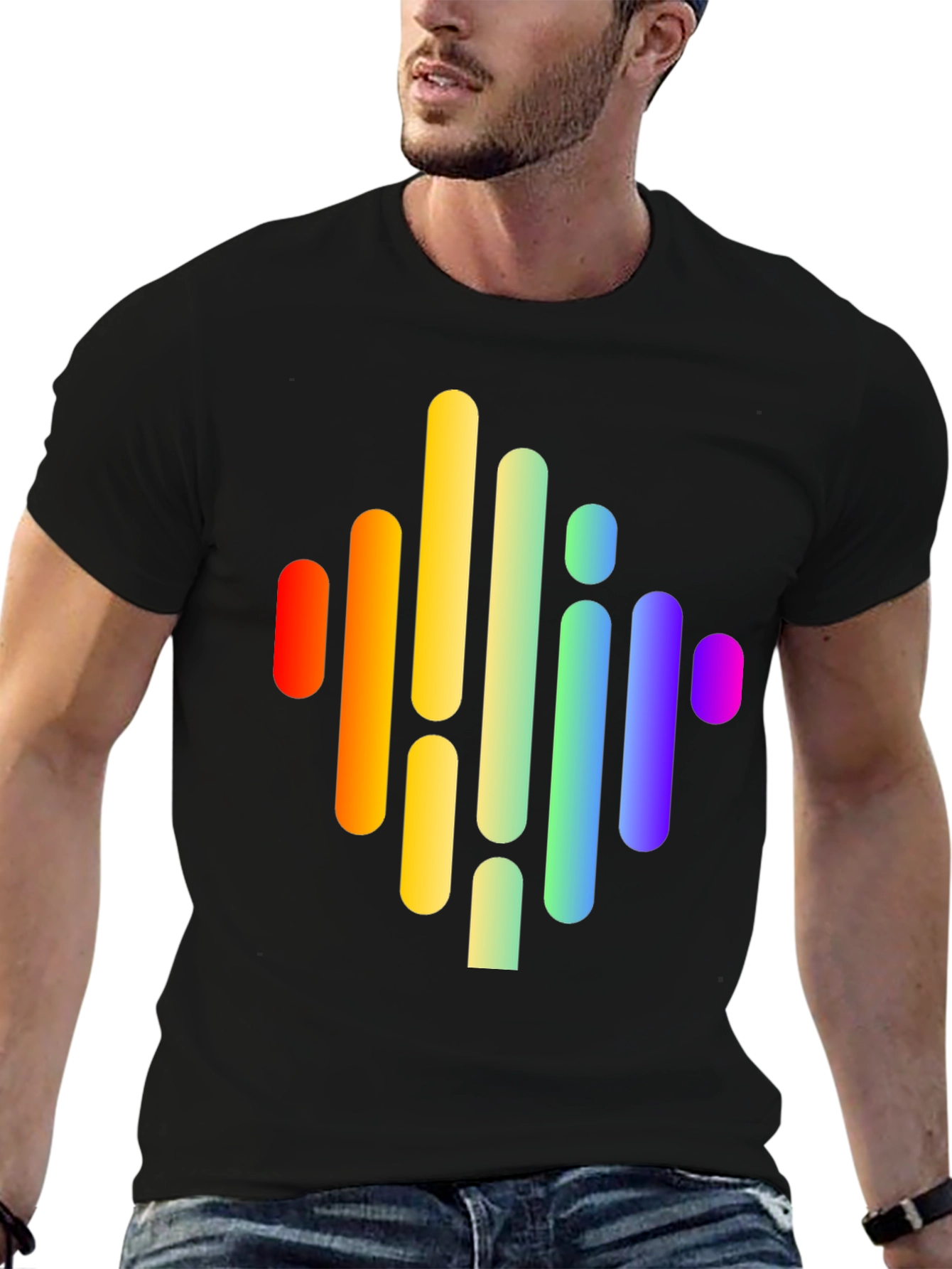 Rainbow Wave Graphic Black Tee