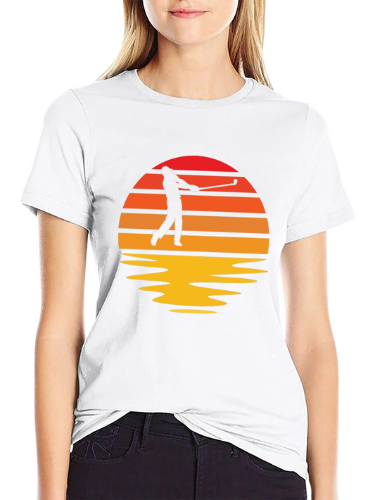Retro Golfer Sunset Black T-Shirt