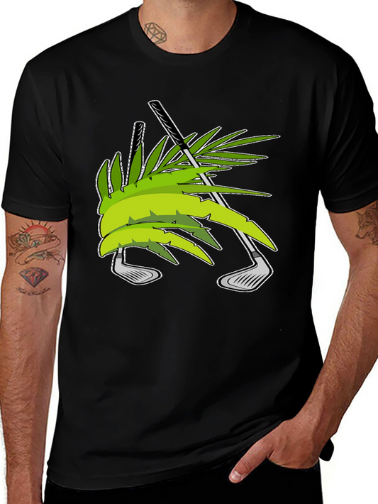 Tropical Golf T-Shirt - Palm & Clubs Design
