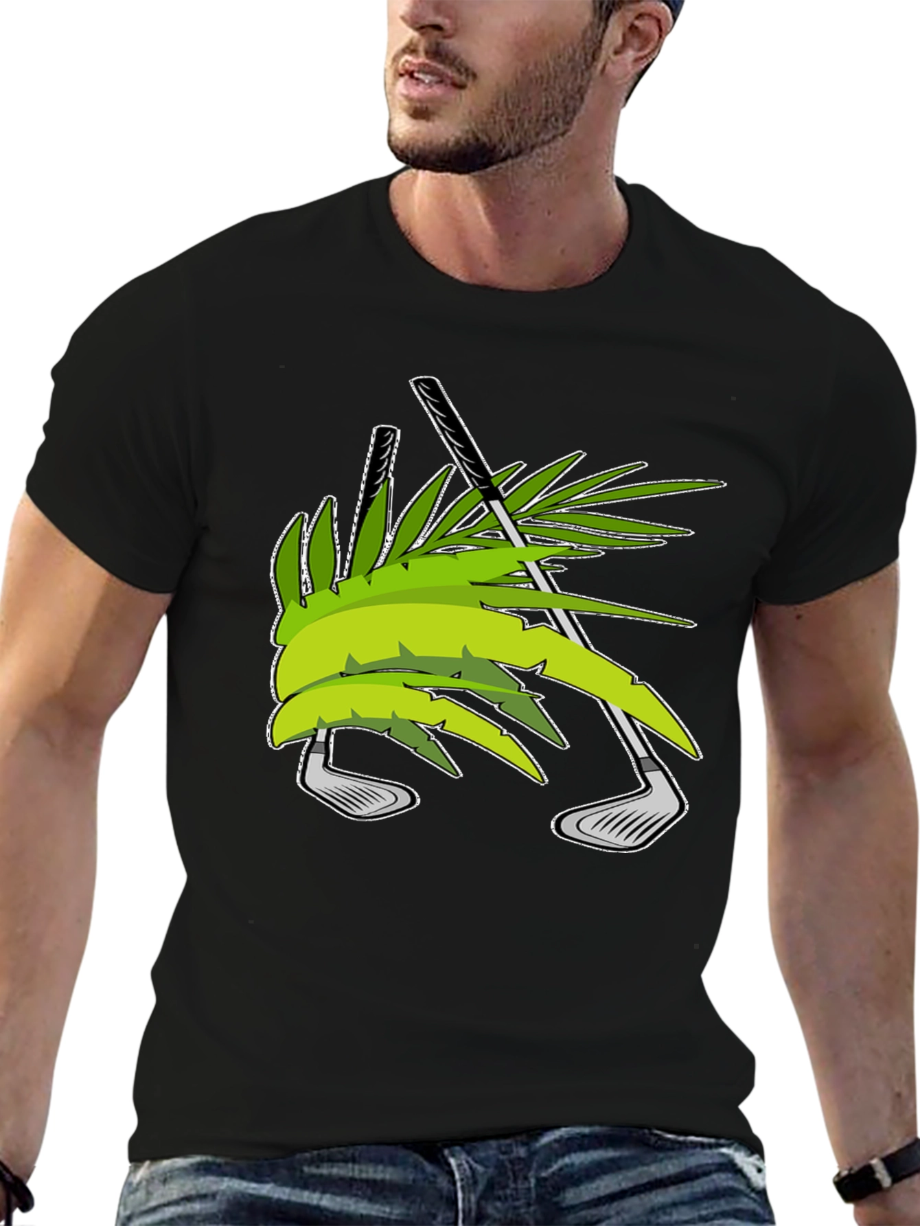 Tropical Golf T-Shirt - Palm & Clubs Design