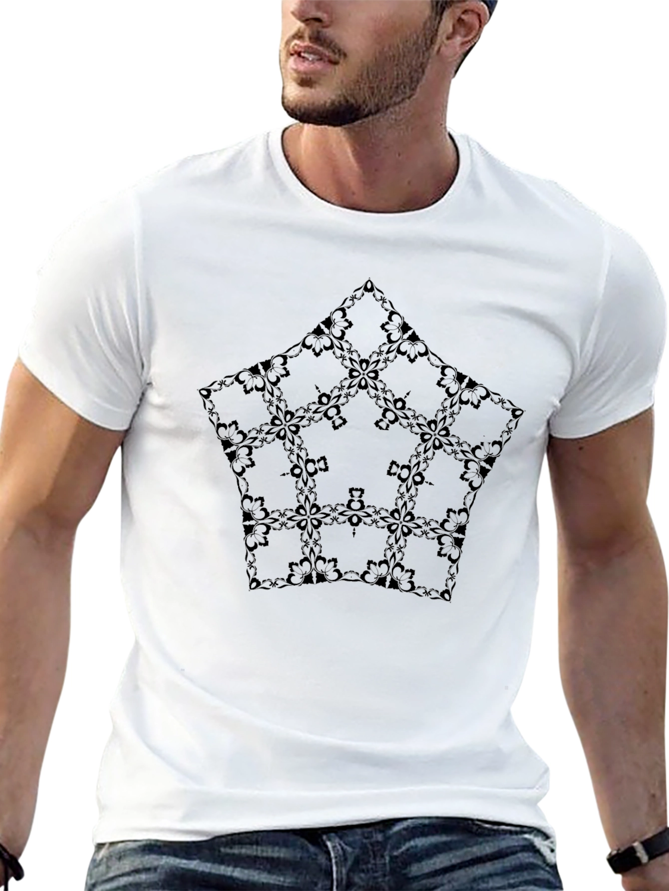 Stylish Black T-Shirt with Geometric Print
