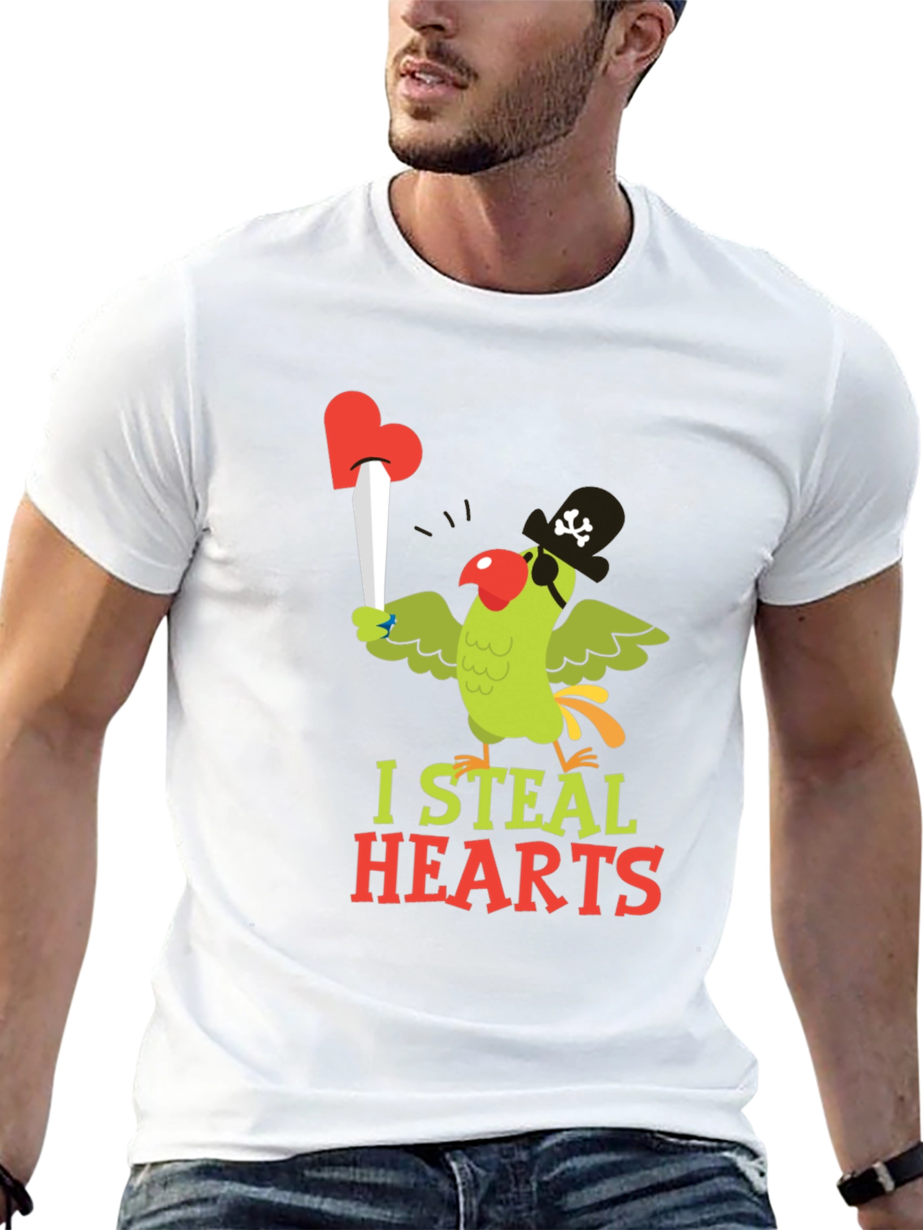 I Steal Hearts Parrot Pirate Graphic T-Shirt