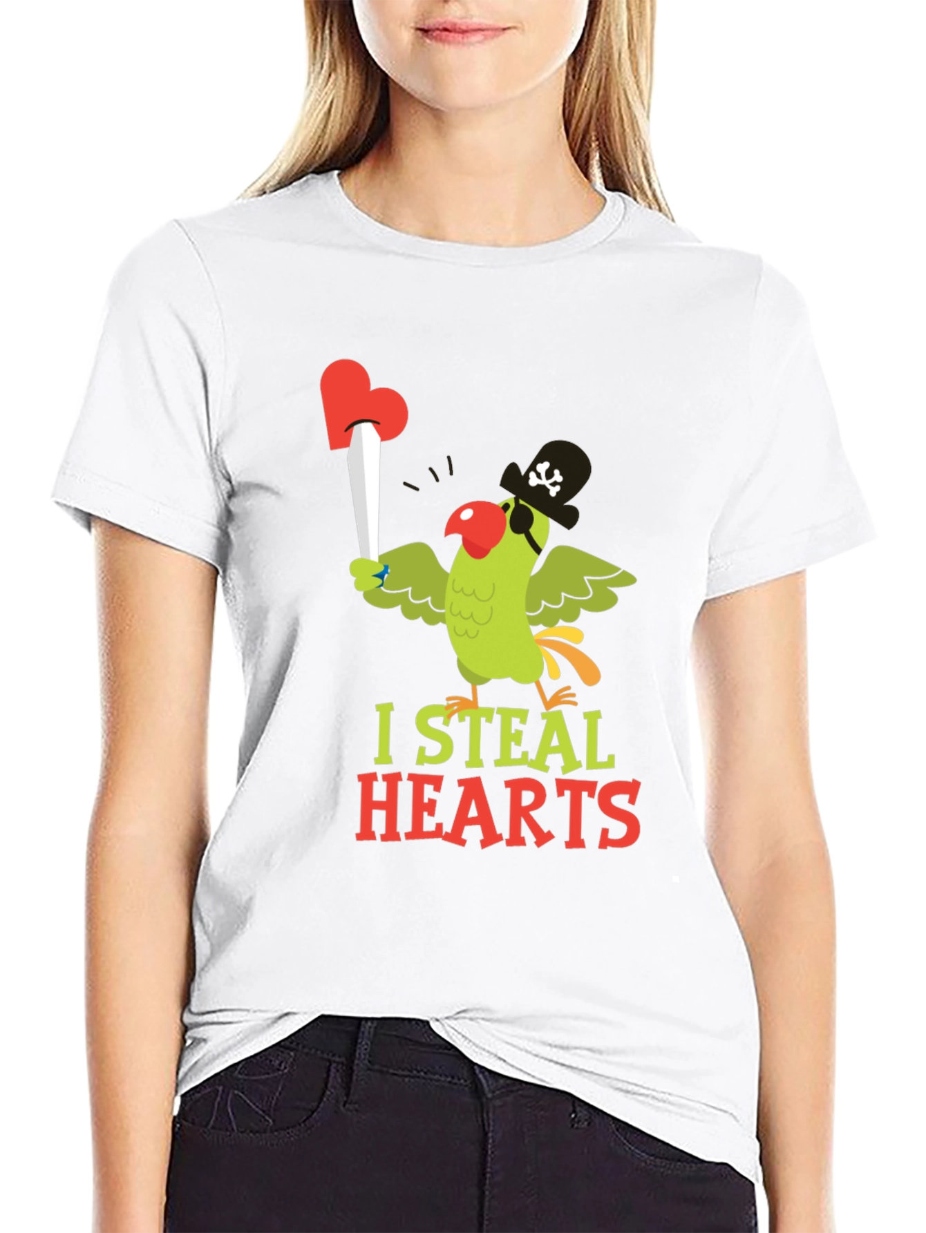 I Steal Hearts Parrot Pirate Graphic T-Shirt