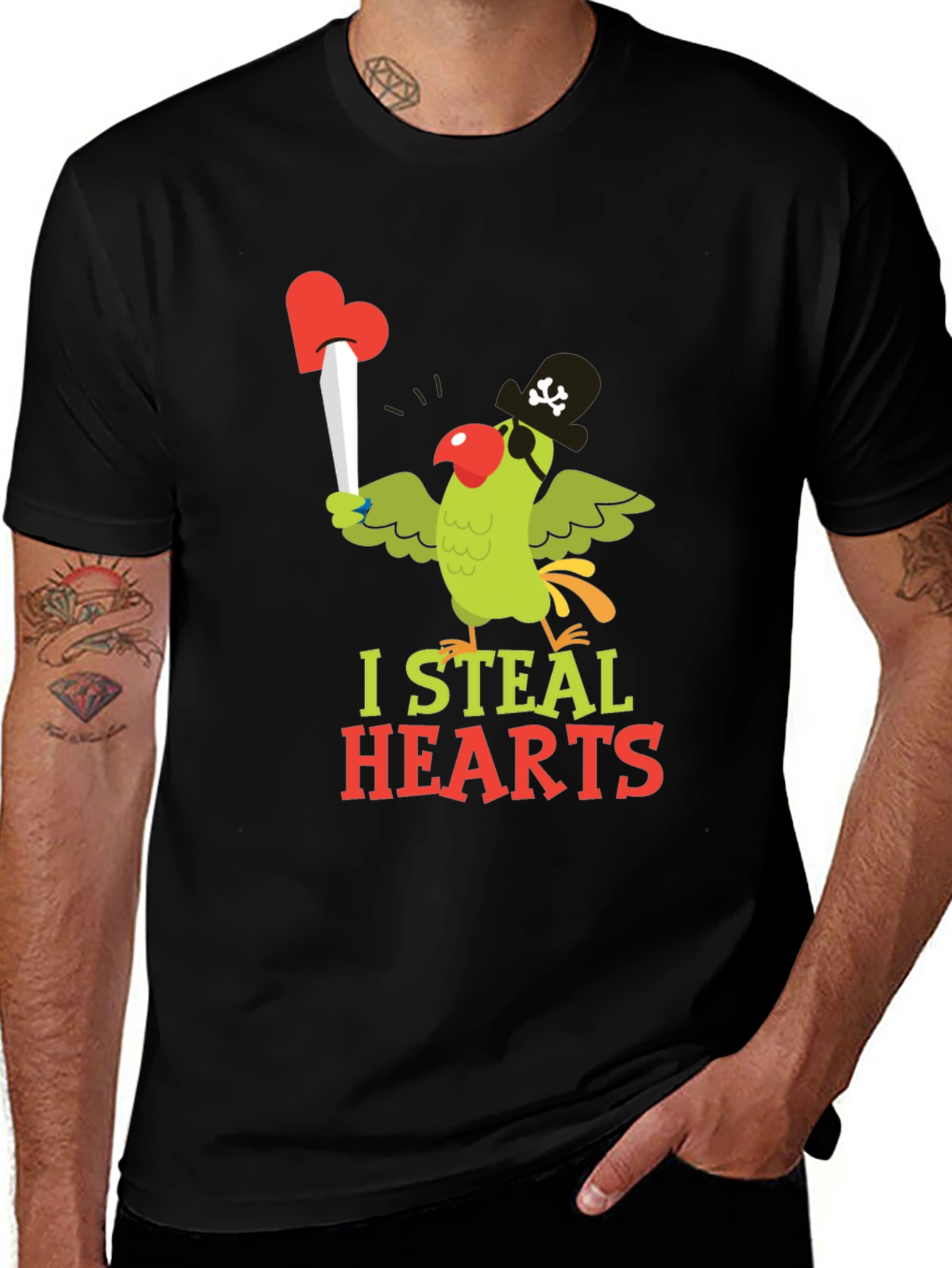 I Steal Hearts Parrot Pirate Graphic T-Shirt