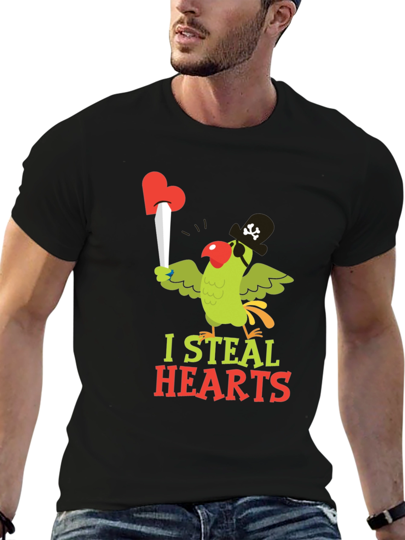 I Steal Hearts Parrot Pirate Graphic T-Shirt