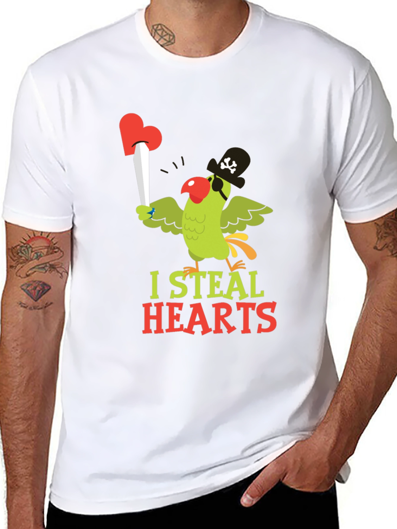 I Steal Hearts Parrot Pirate Graphic T-Shirt