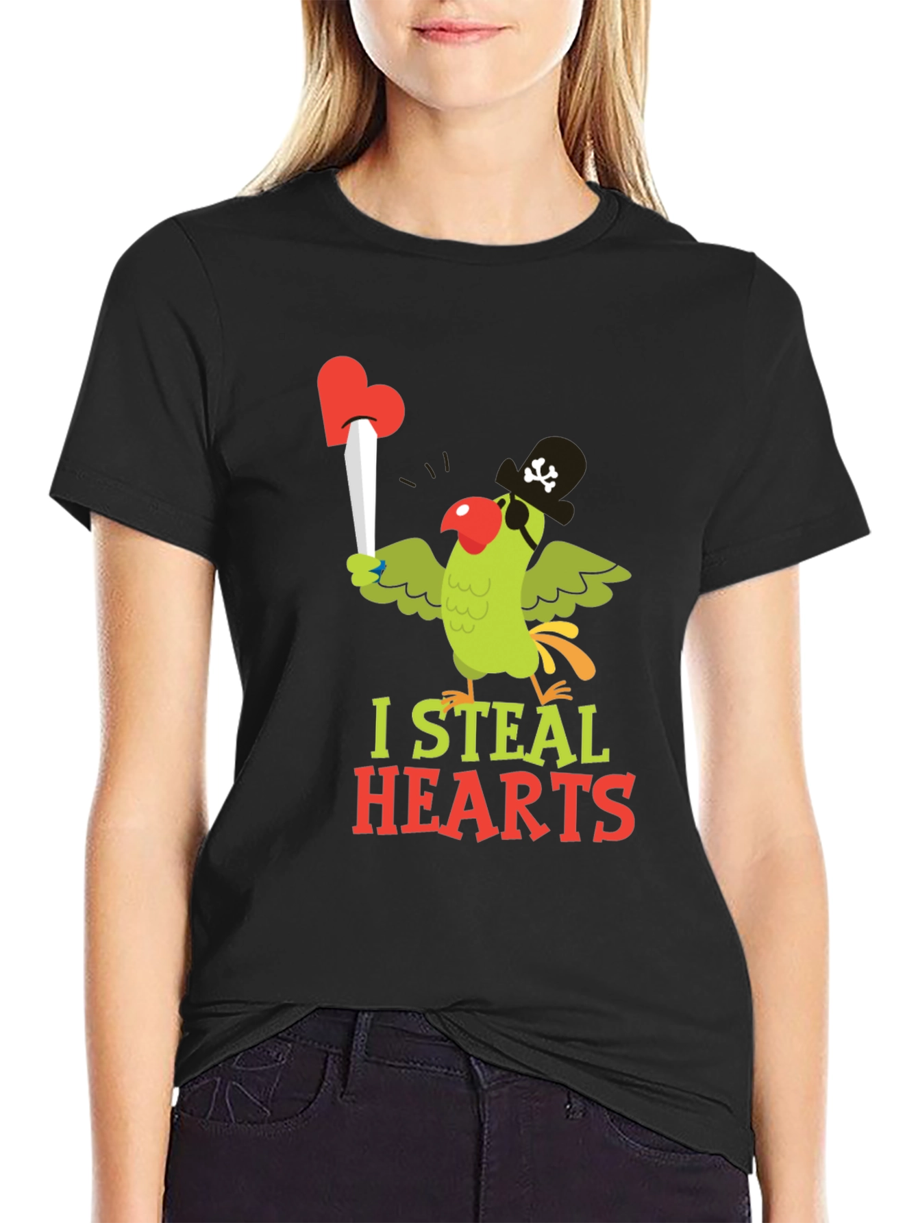 I Steal Hearts Parrot Pirate Graphic T-Shirt