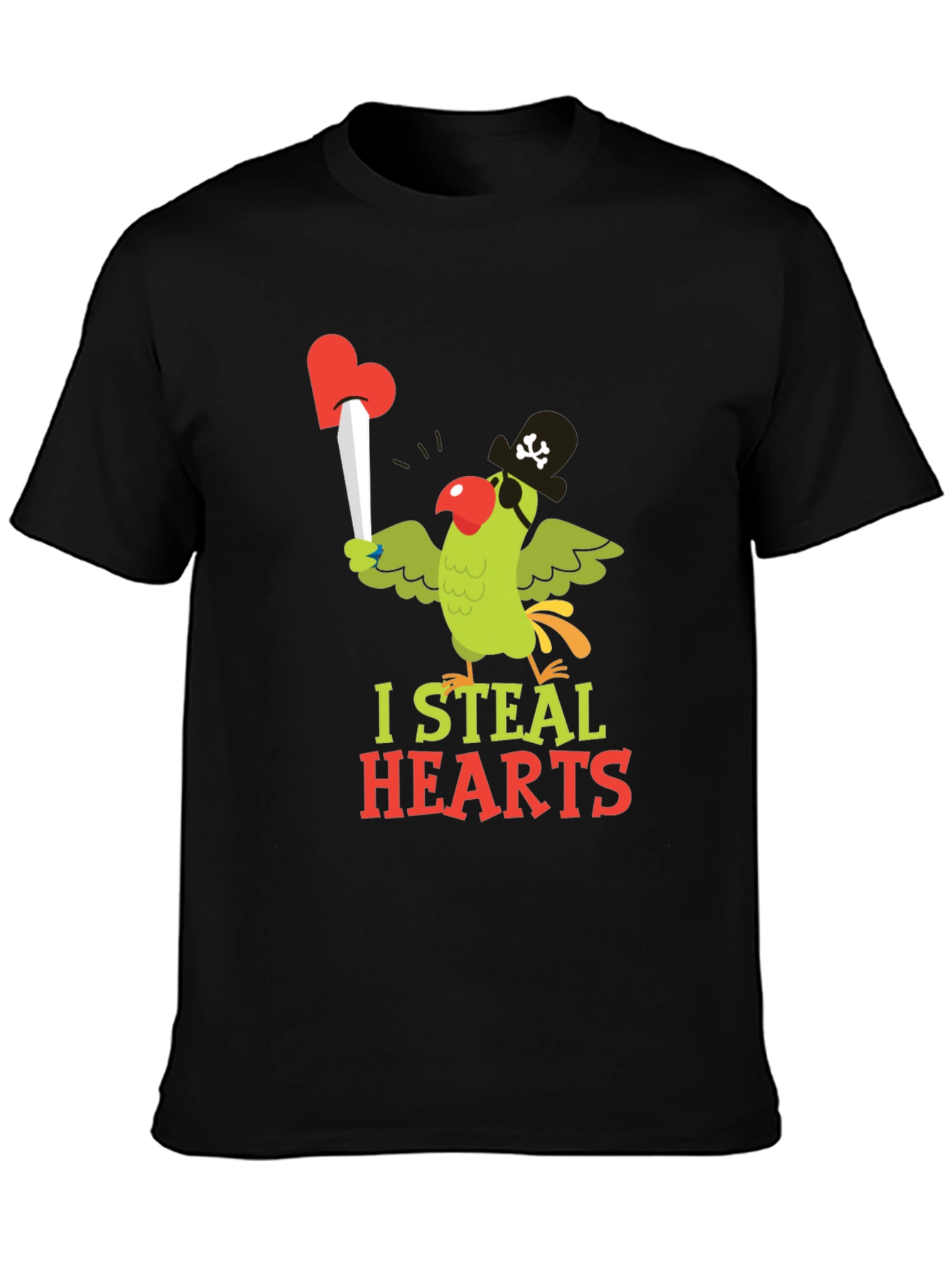 I Steal Hearts Parrot Pirate Graphic T-Shirt