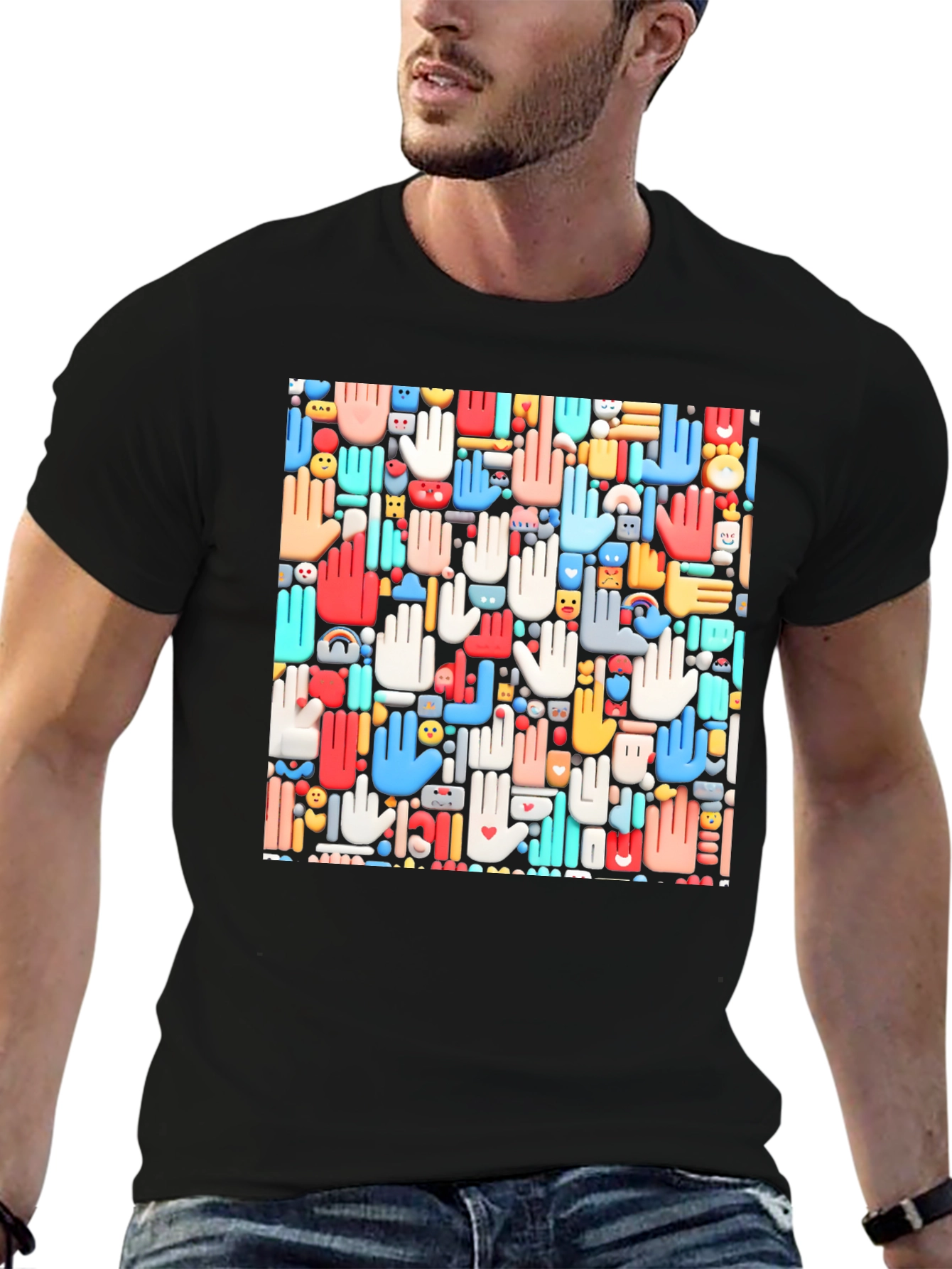 Hands Patterned Black T-Shirt
