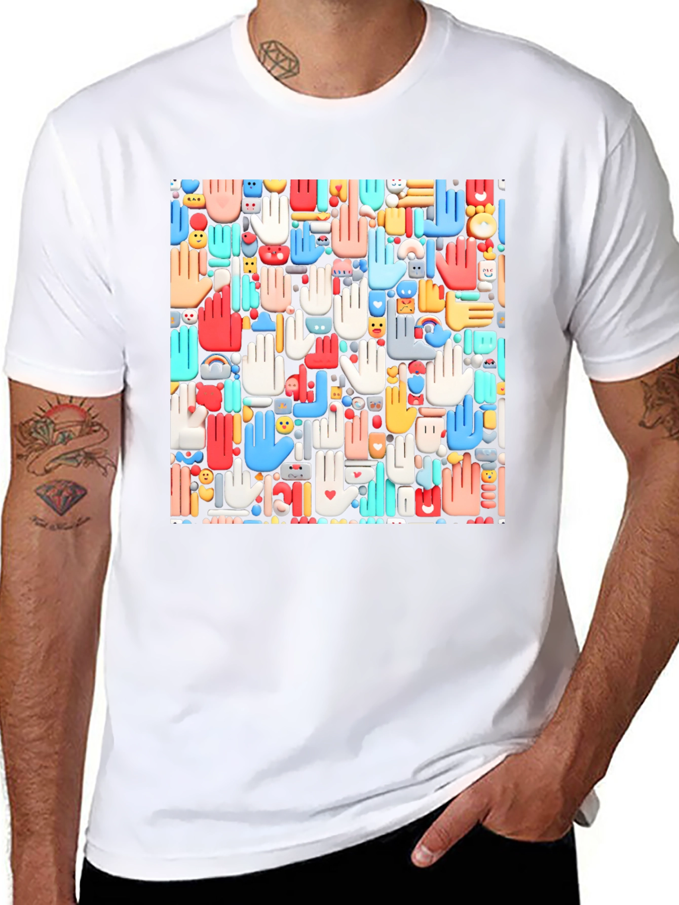 Hands Patterned Black T-Shirt