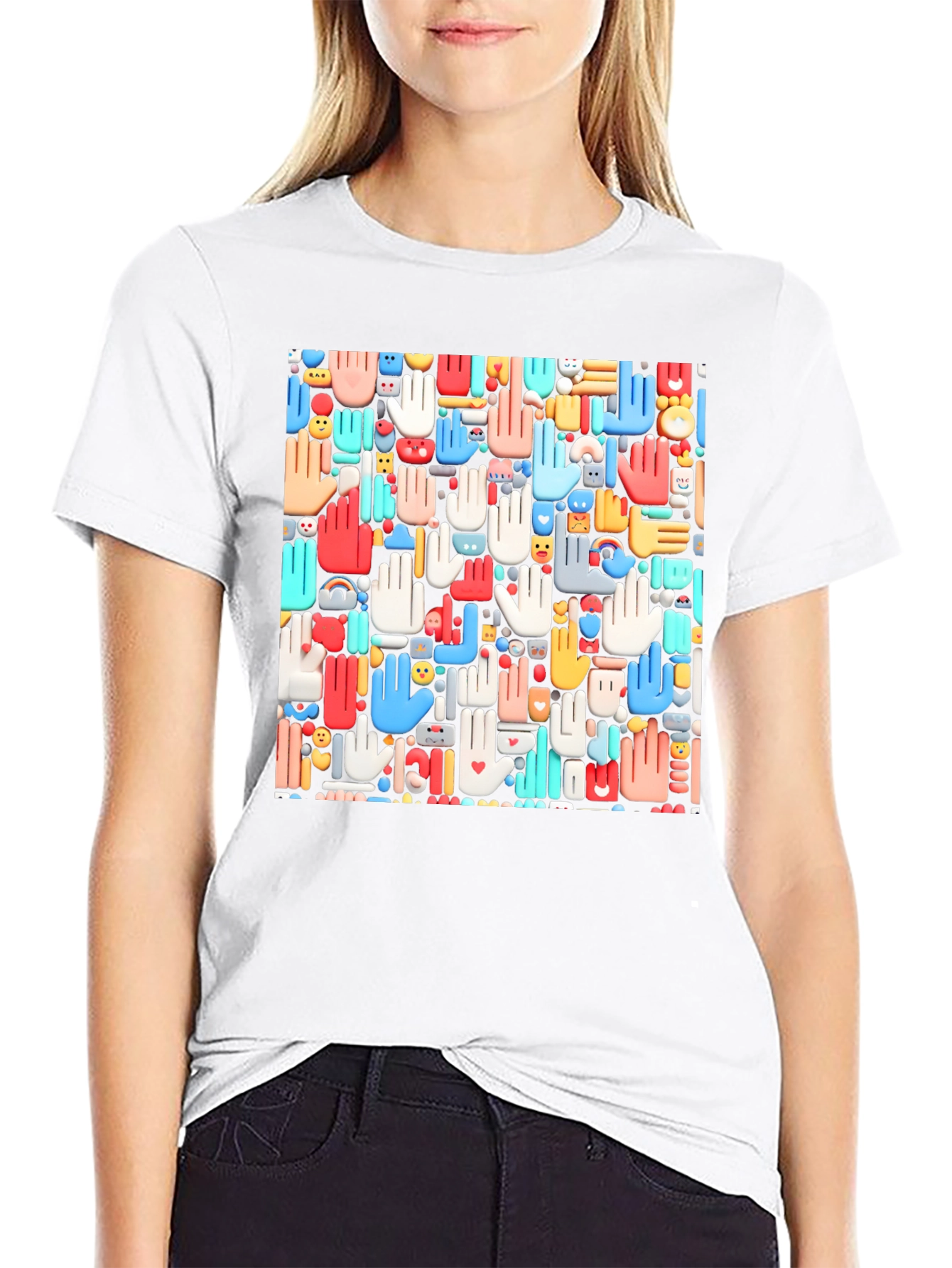 Hands Patterned Black T-Shirt