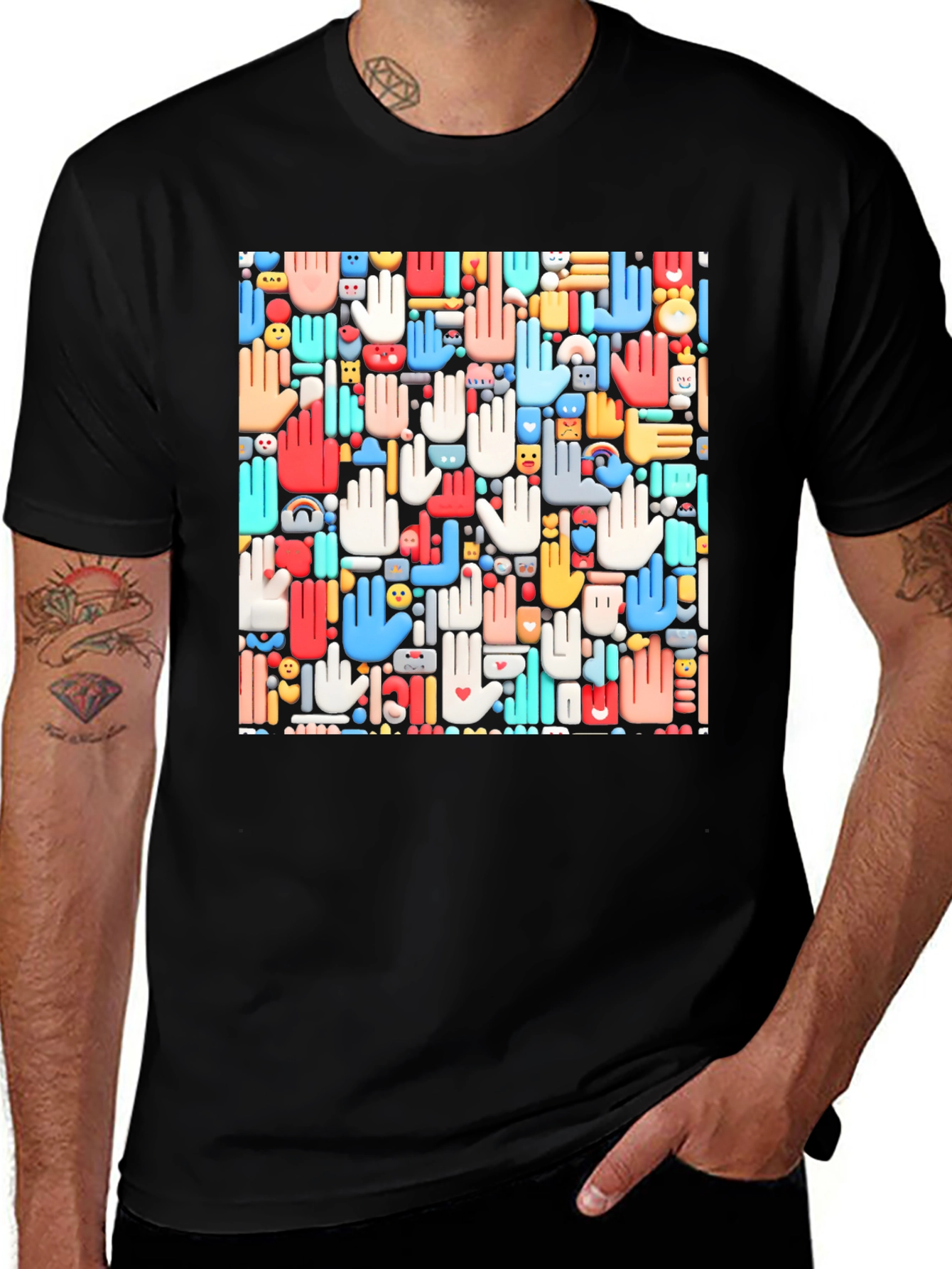Hands Patterned Black T-Shirt