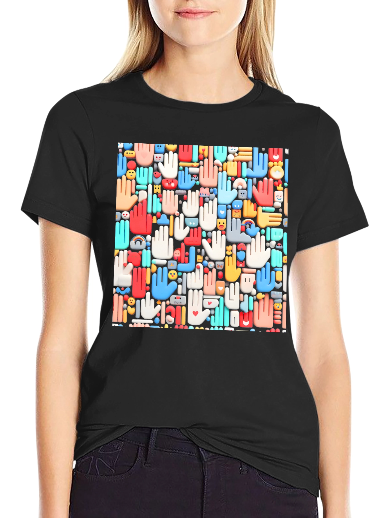 Hands Patterned Black T-Shirt
