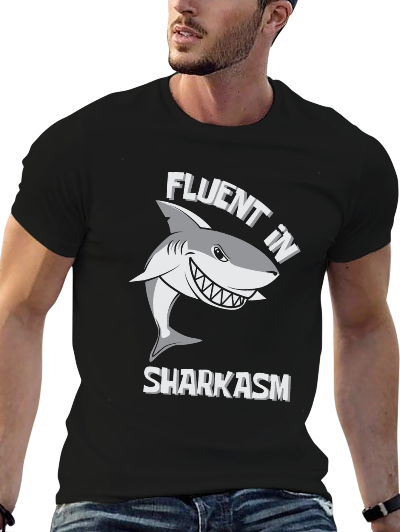 Fluent in Sharkasm Graphic Tee - Funny Shark Design