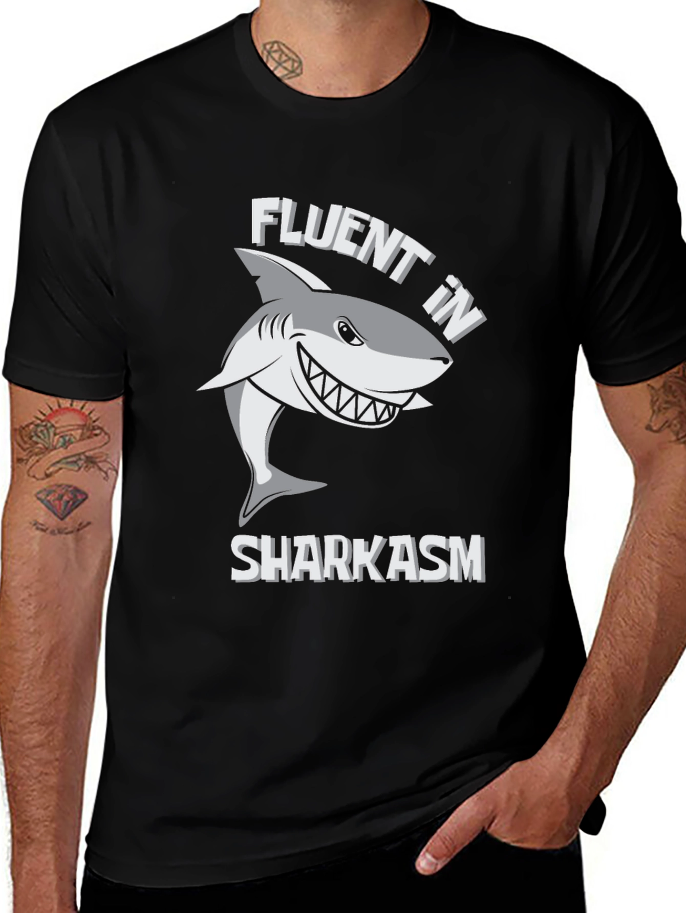 Fluent in Sharkasm Graphic Tee - Funny Shark Design