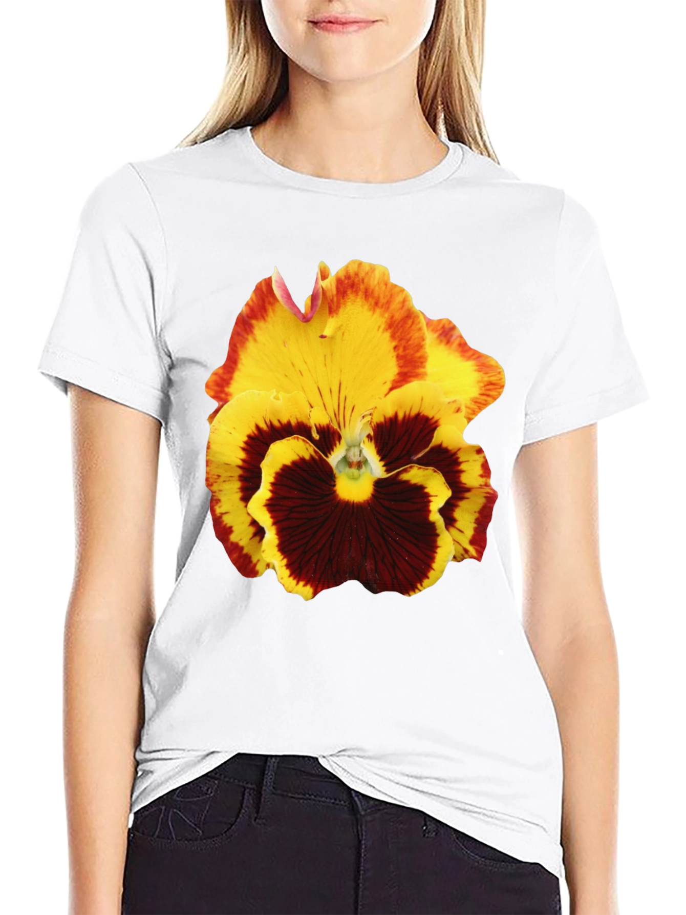 Floral Print T-Shirt - Pansy Graphic Tee