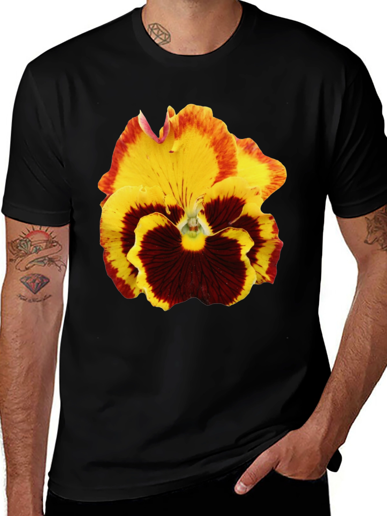 Floral Print T-Shirt - Pansy Graphic Tee