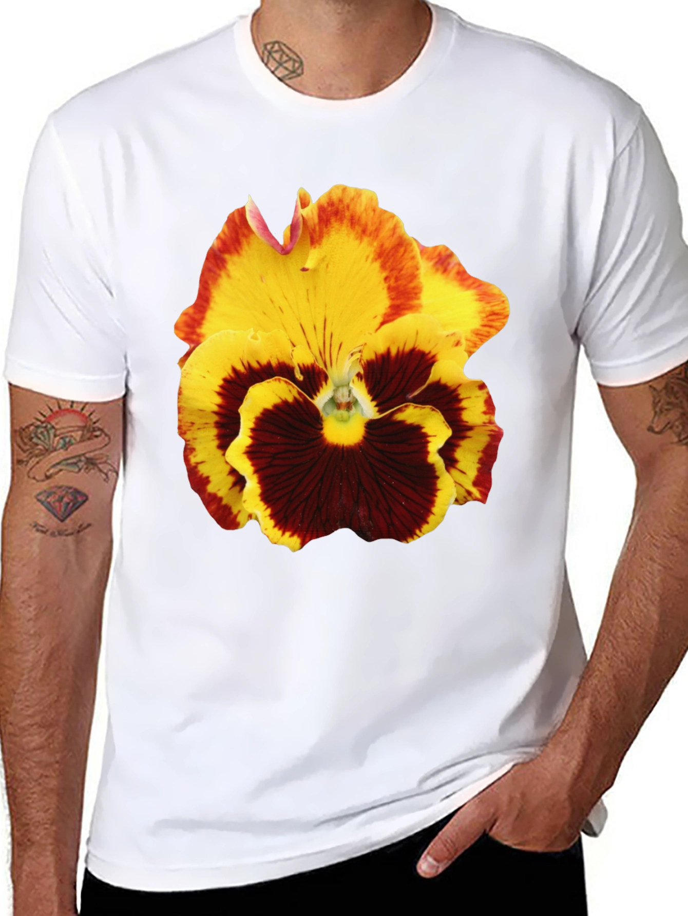 Floral Print T-Shirt - Pansy Graphic Tee