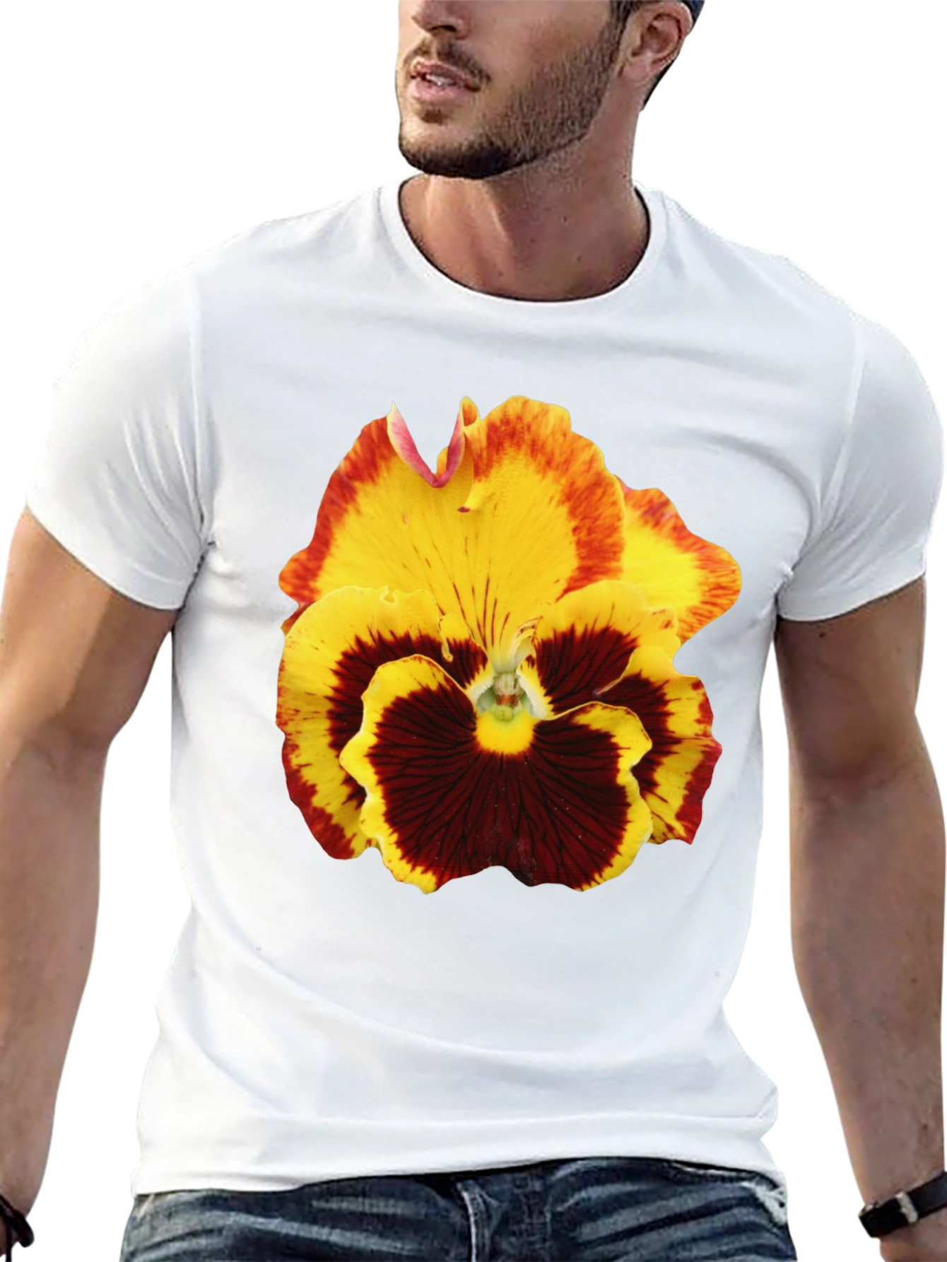 Floral Print T-Shirt - Pansy Graphic Tee