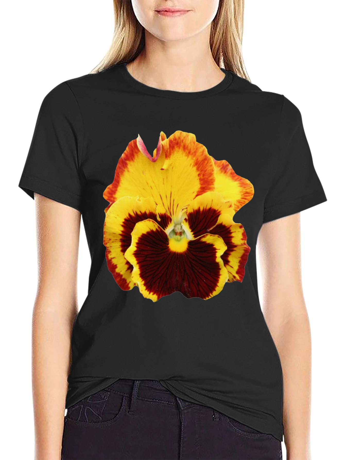 Floral Print T-Shirt - Pansy Graphic Tee