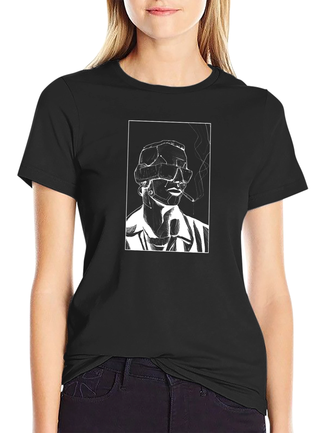 Modern Art Graphic T-Shirt - Smoking Figure Tee