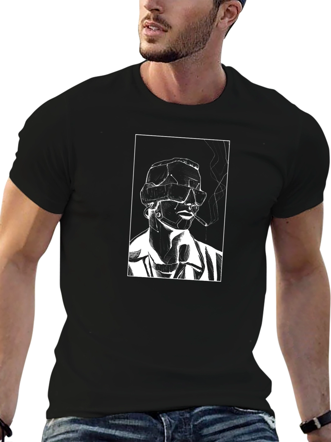 Modern Art Graphic T-Shirt - Smoking Figure Tee